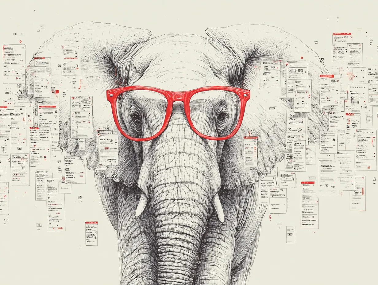 Ruby developer elephant working on database optimization code